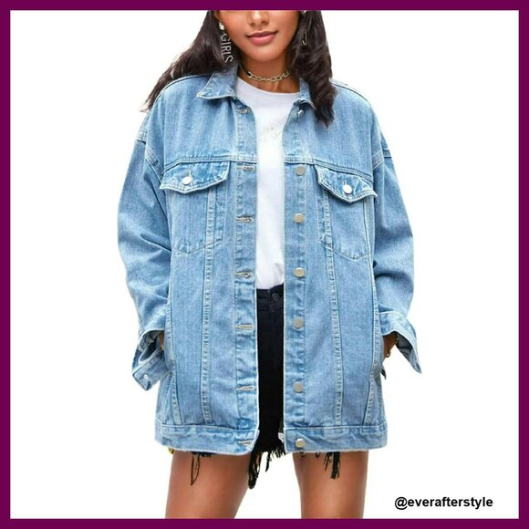 Oversized Denim Jacket Mid Long Biker Coat Classic Y2K Chic Boyfriend Fit